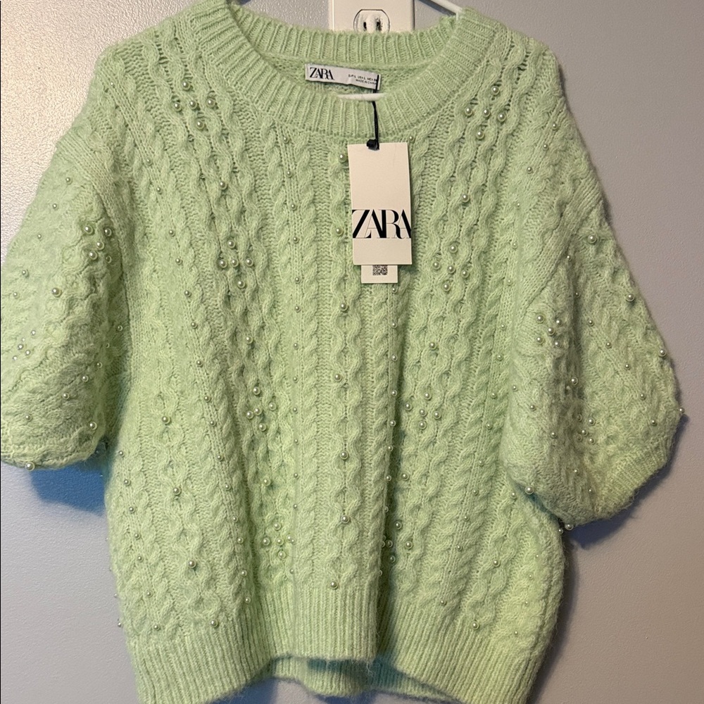 Zara Women's Light Green Cable Knit Sweater